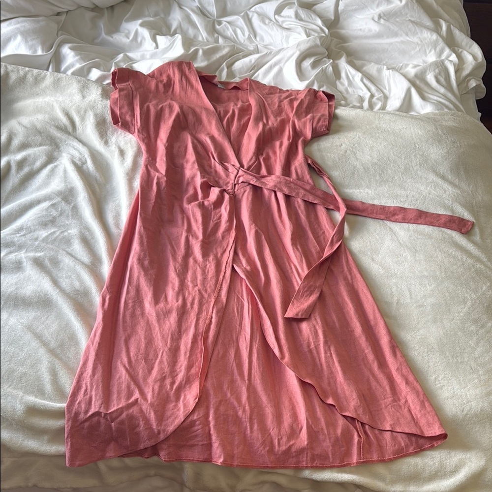 ASOS Pink Flutter Sleeve Wrap Midi Dress